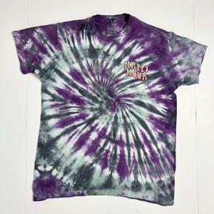HAPPY HOUR Purple, Black and White Tie Dye Unisex T Shirt Size Medium